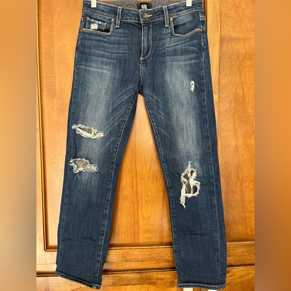 PAIGE Blue Skinny Jeans with Distressed Detailing
